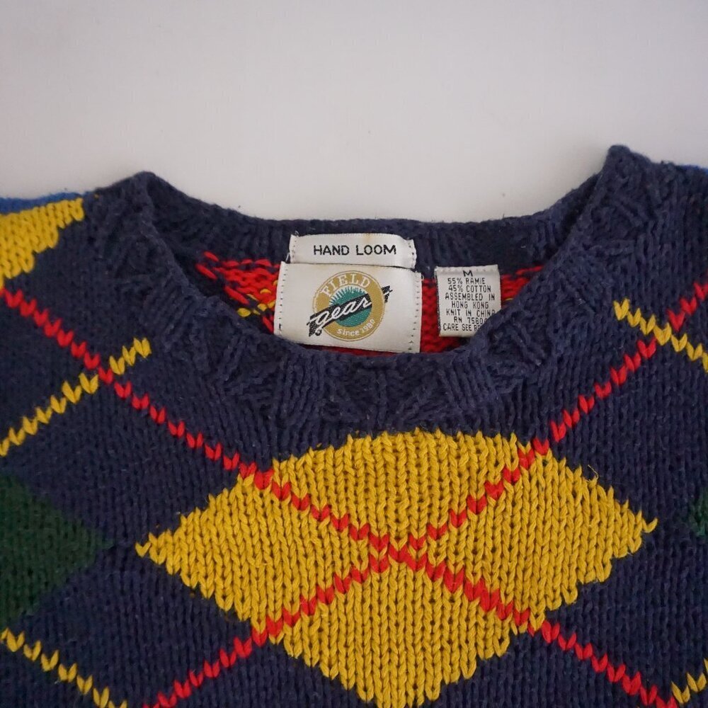 Field Gear Navy Multicolor Argyle Knit Preppy Cotton Blend Collegiate Sweater M - Picture 11 of 11